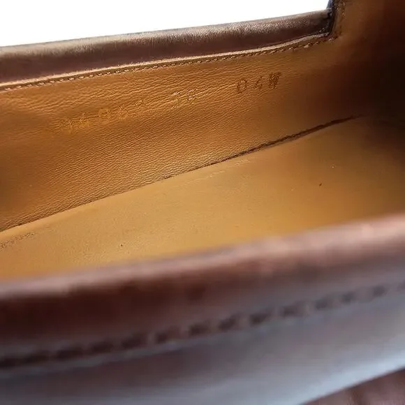 Gucci Jordaan Horsebit Flat Loafer Brown Leather Gold Slip On Size 38 US 8 - Picture 11 of 13